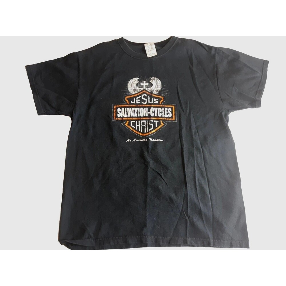 Vintage Y2K Jesus Christ salvation cycles Harley Davidson parade t-shirt size L